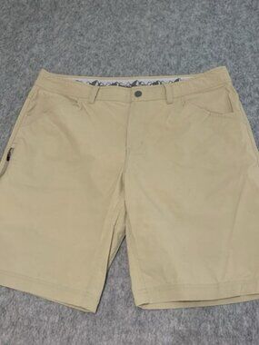 Stio Shorts Khak Solid Performance Outdoor Run Hiking Side Zip Pocket - Size 36